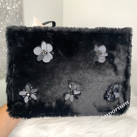 Kate Spade Neve Shearling Embellished LG Pouch Bag - Picture 1 of 8